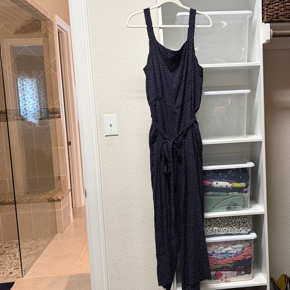 The Loft Navy Polka Dot Jumpsuit